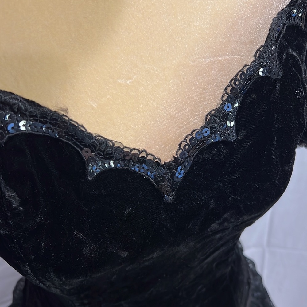 Jessica McClintock Vintage Dress Black Velvet Lace Sequins size 7 Small 6 - Picture 8 of 10